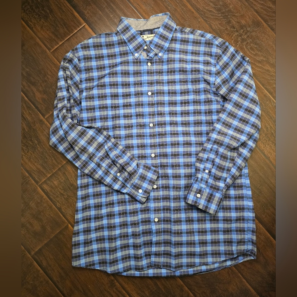 Islandia Mens Collared Button Up Blue Plaid Long Sleeve Top XXL